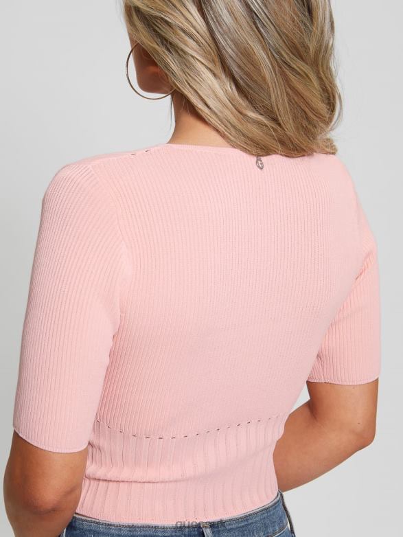 GUESS Women Soft Bandage V-Neck Top Peach Creme Apparel V28V6974