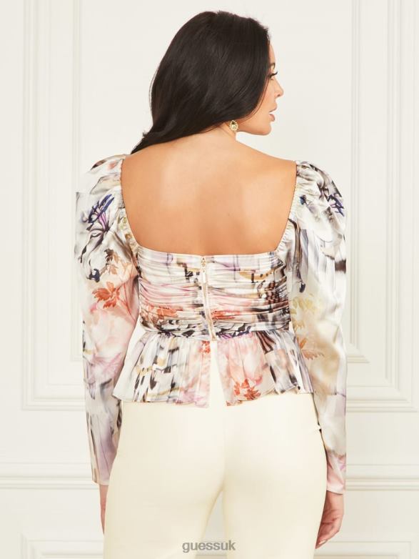 GUESS Women Speakeasy Top Spring Breeze Print Apparel V28V61107