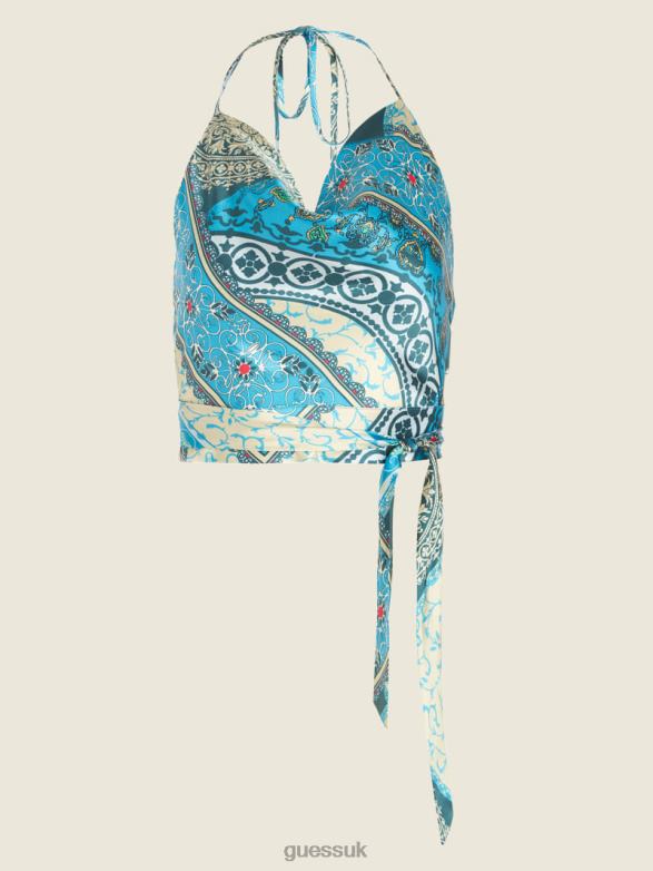 GUESS Women Tamara Top Mykanos Blue Combo Apparel V28V61092