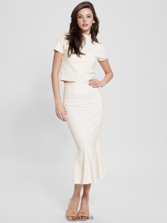 GUESS Women Turtleneck Crop Top Cream White Apparel V28V6924