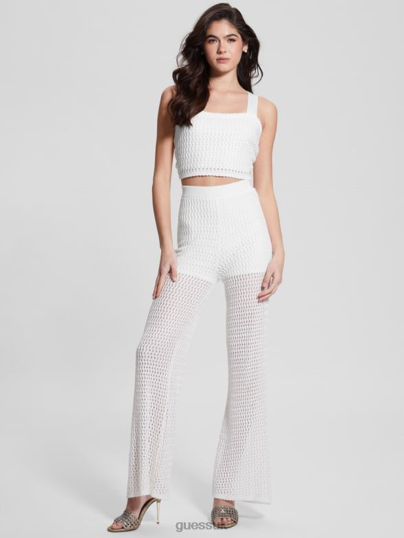 GUESS Women Yasmina Tie-Back Crop Top Dove White Apparel V28V61300