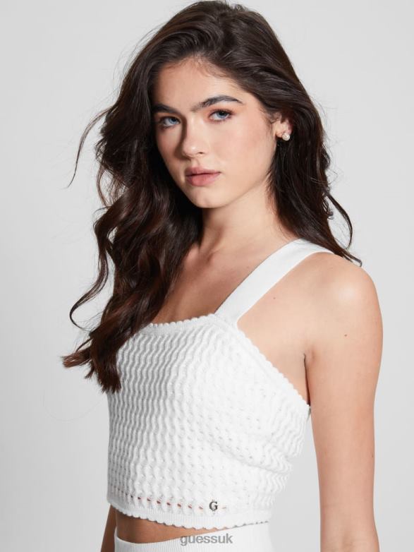 GUESS Women Yasmina Tie-Back Crop Top Dove White Apparel V28V61300