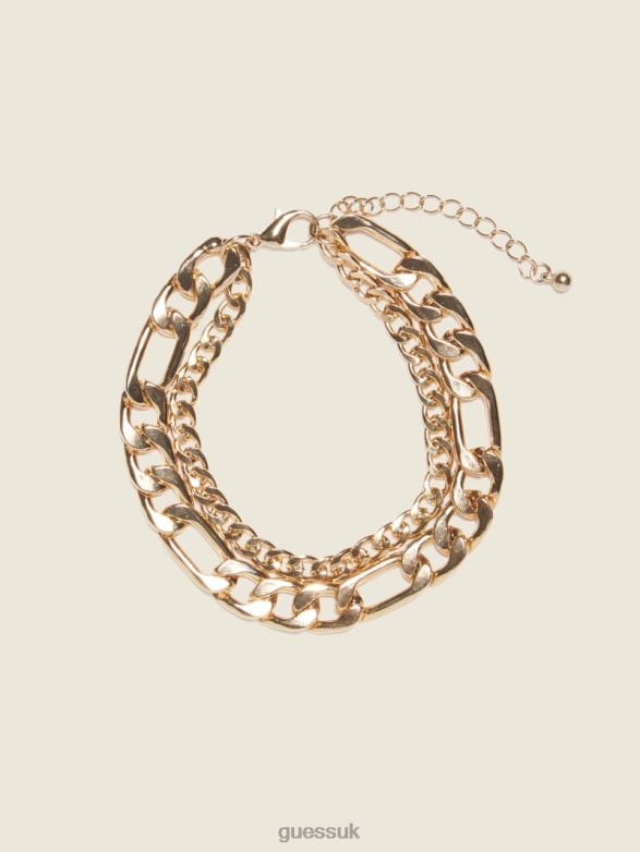 GUESS Women 14K Gold-Plated Curb-Link Layered Anklet Silver/Gold Accessory V28V63898