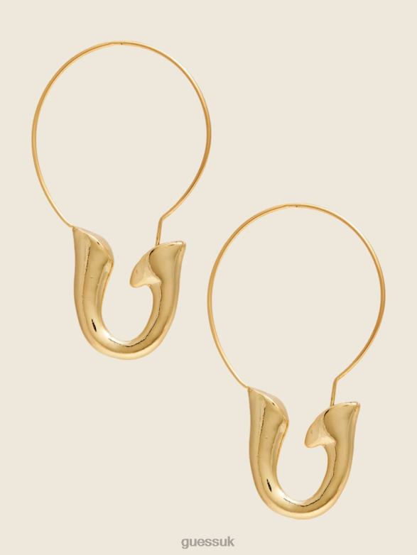 GUESS Women 14K Gold-Plated Hook Hoop Earring Silver/Gold Accessory V28V63868