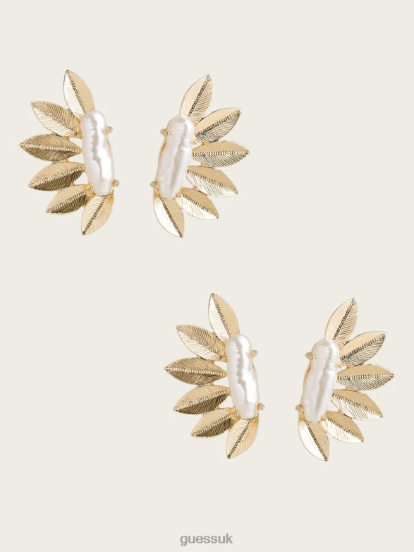 GUESS Women 14K Gold-Plated Leaf and Pear Feather Earring Silver/Gold Accessory V28V63906