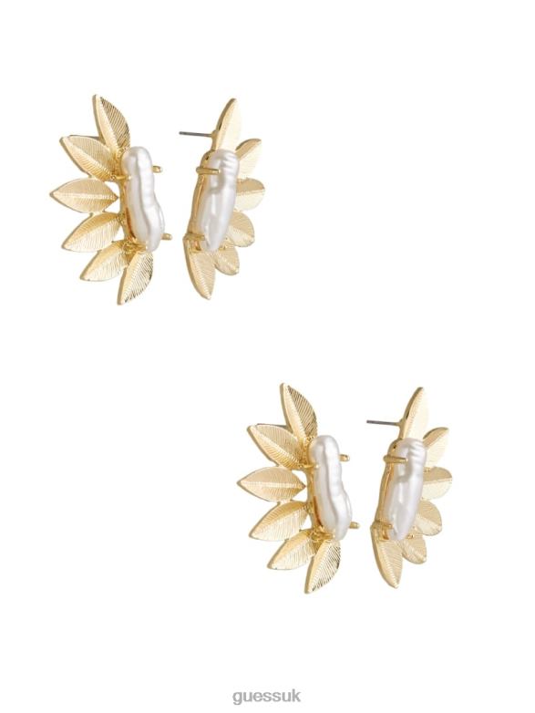 GUESS Women 14K Gold-Plated Leaf and Pear Feather Earring Silver/Gold Accessory V28V63906