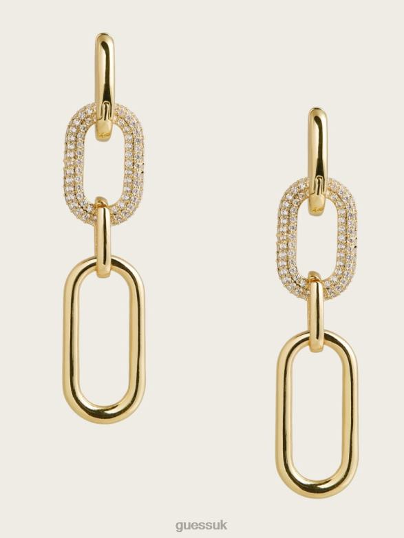 GUESS Women 14K Gold-Plated Pave Paperclip Earring Silver/Gold Accessory V28V63864