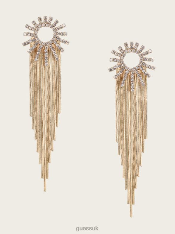 GUESS Women 14K Gold-Plated Sunburst Fringe Earring Silver/Gold Accessory V28V63904