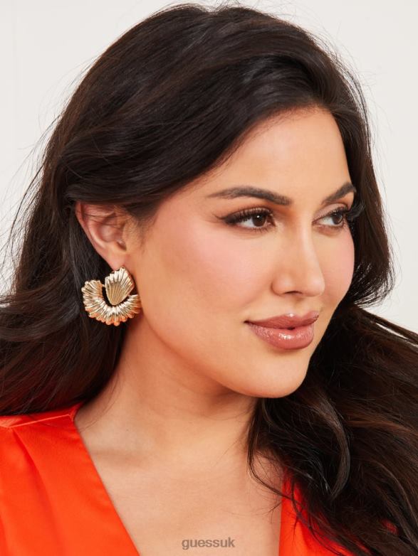 GUESS Women 14K Gold-Plated Textured Doorknocker Earring Silver/Gold Accessory V28V63932