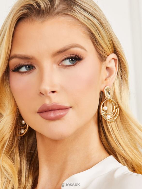 GUESS Women Pearl Orbital Doorknocker Earring Gold Accessory V28V63860