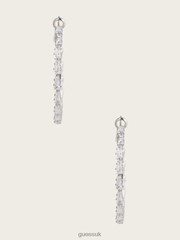 GUESS Women Rhodium Plated Large Crystal Hoop Earring Silver/Gold Accessory V28V63931