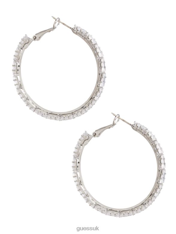 GUESS Women Rhodium Plated Large Crystal Hoop Earring Silver/Gold Accessory V28V63931