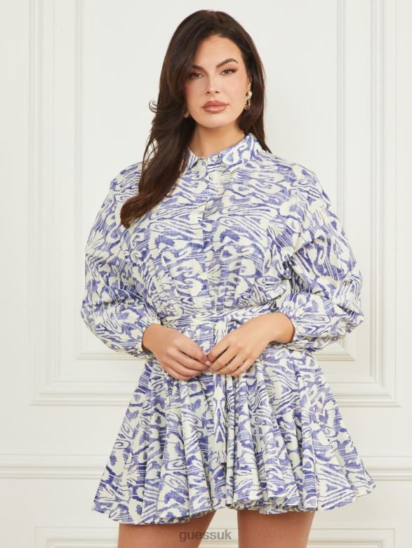 GUESS Women Abbie Shirtdress Substance Blue Print Apparel V28V6391