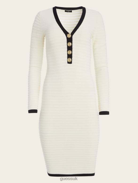 GUESS Women Alba Embossed Striped Sweater Dress Sandy Shore/Black Apparel V28V6574