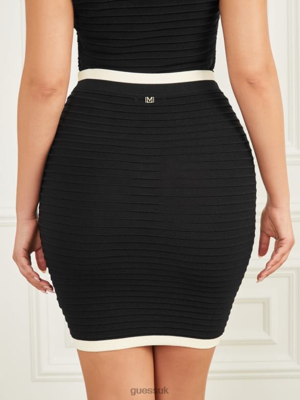 GUESS Women Amba Embossed Striped Skirt Black/Sandy Shore Apparel V28V62278