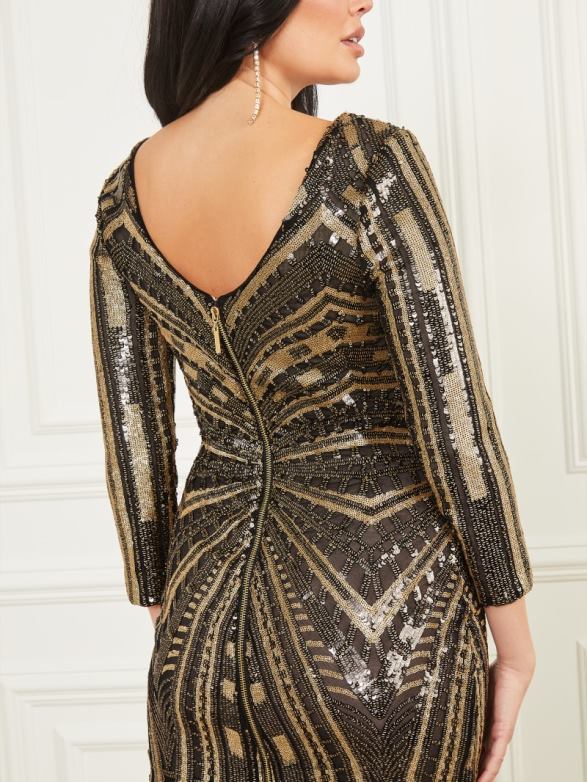 GUESS Women Come To Me Sequin Dress Nude/Black Apparel V28V6626