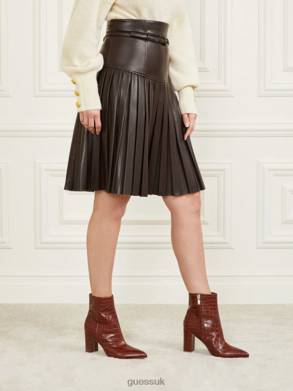GUESS Women Foxton Pleated Skirt Dark Roast Apparel V28V62407