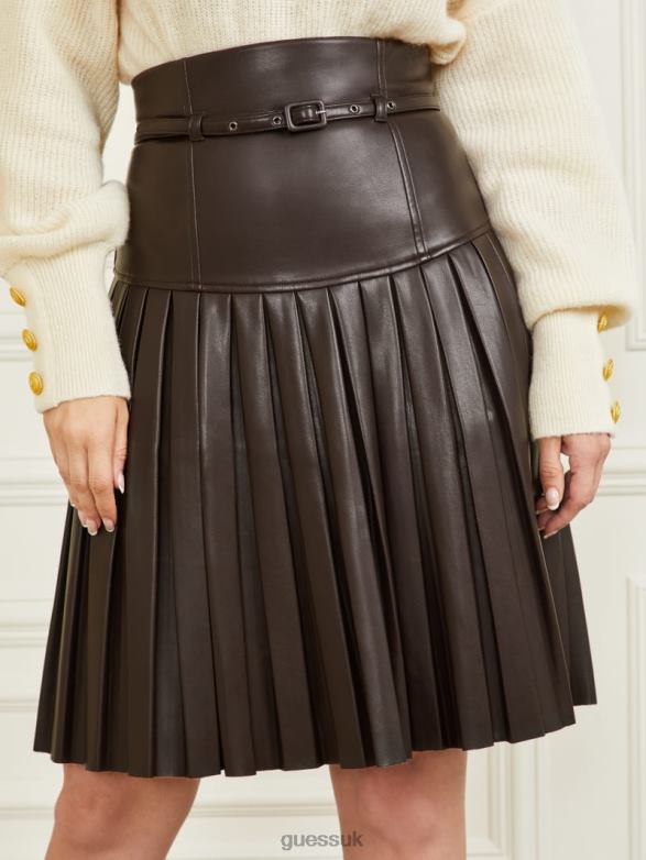 GUESS Women Foxton Pleated Skirt Dark Roast Apparel V28V62407
