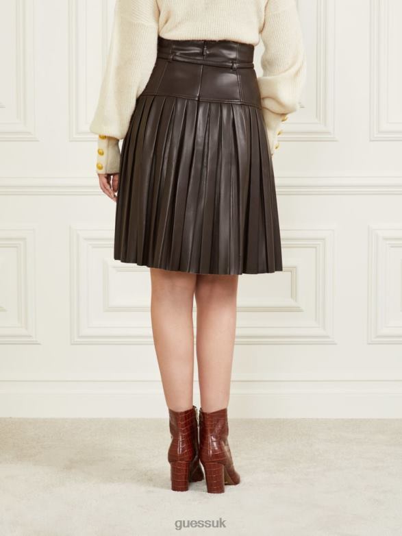 GUESS Women Foxton Pleated Skirt Dark Roast Apparel V28V62407