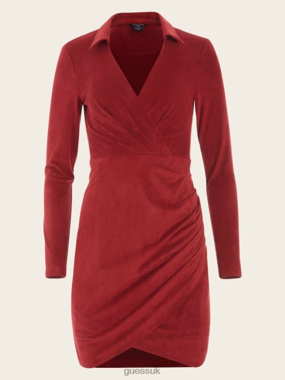 GUESS Women Hudson Wrap Dress Dark Jam Red Apparel V28V6757