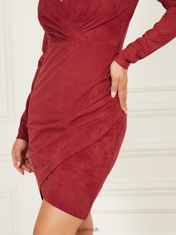 GUESS Women Hudson Wrap Dress Dark Jam Red Apparel V28V6757
