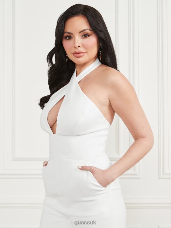 GUESS Women Iris Halter Romper Pale Pearl Apparel V28V6374