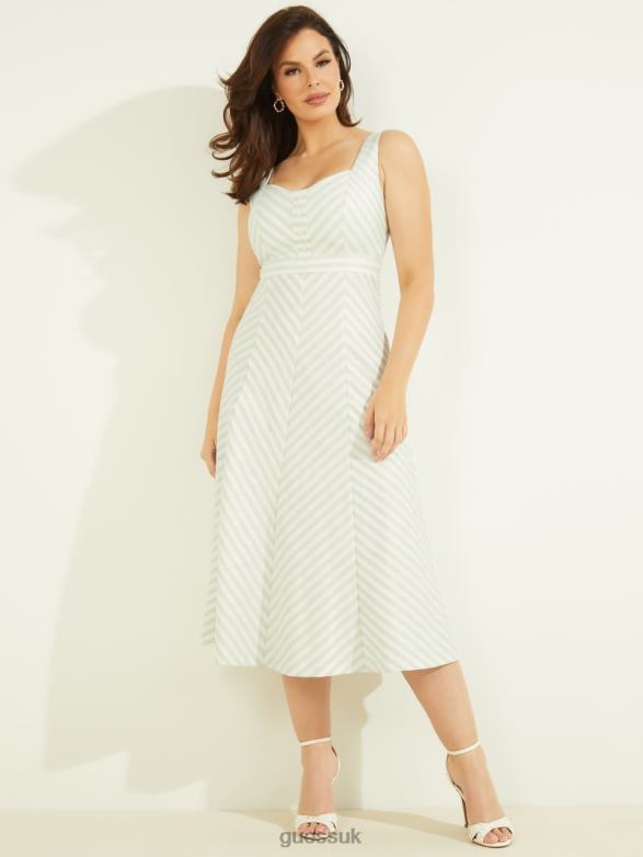 GUESS Women Isabel Dress Peaceful Sky Stripes Apparel V28V6874
