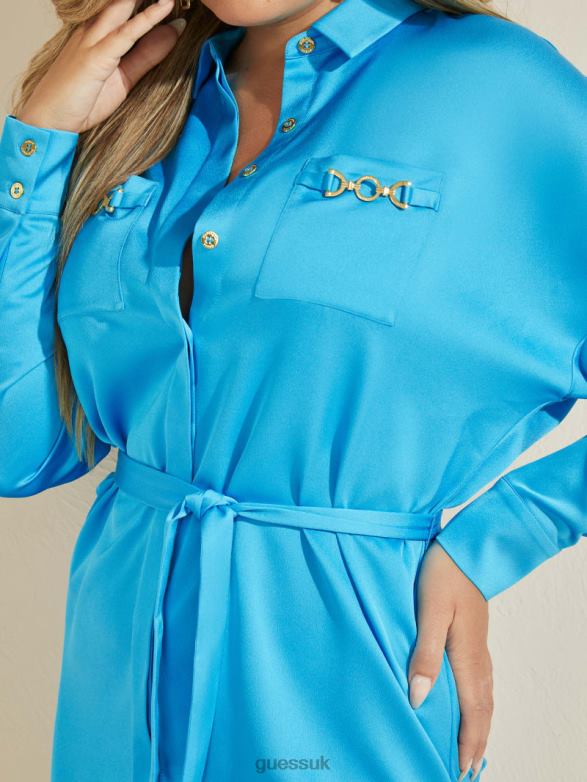 GUESS Women Jessamine Shirtdress Cerulean Blue Apparel V28V6893