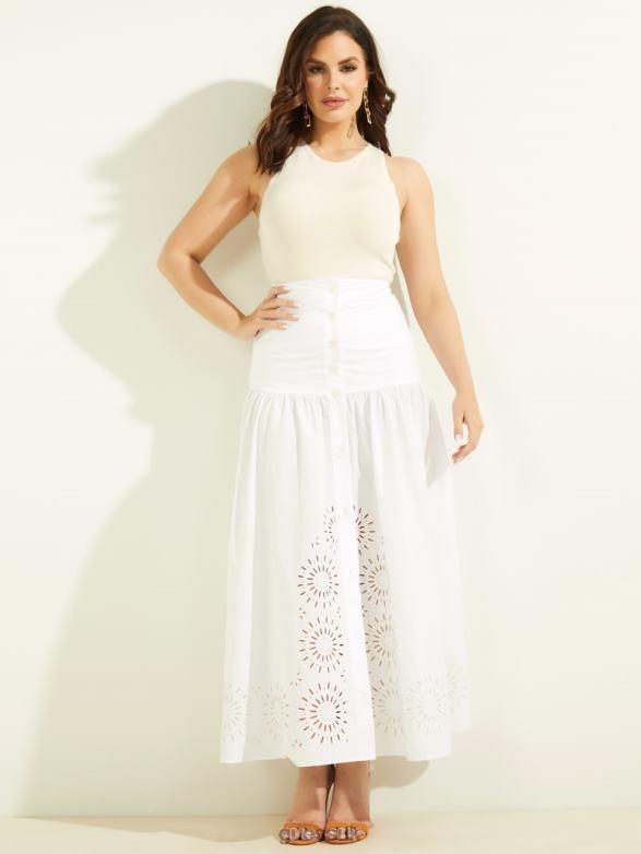GUESS Women Kaia Poplin Maxi Skirt Blanc Pur Apparel V28V62359