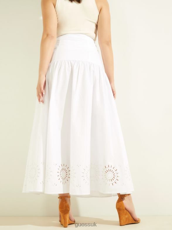 GUESS Women Kaia Poplin Maxi Skirt Blanc Pur Apparel V28V62359
