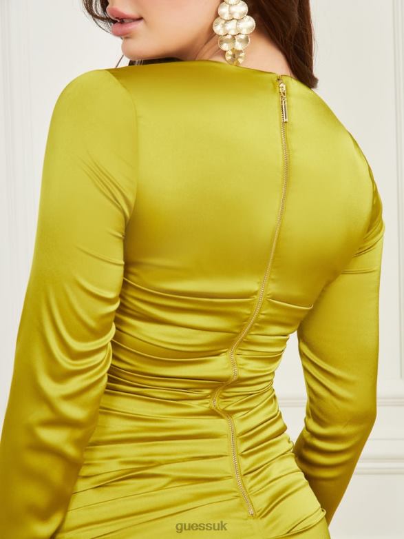 GUESS Women Krystal Solid Dress Chartreuse Shock Apparel V28V6534