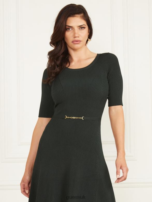 GUESS Women Laila Ribbed Sweater Dress Chenille Green Apparel V28V6873