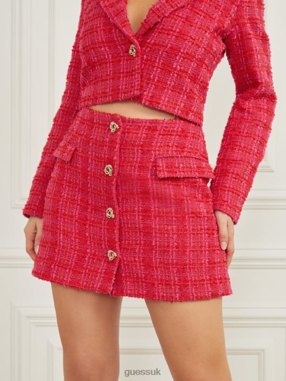 GUESS Women Laurel Tweed Mini Skirt Jelous Pink Tweed Apparel V28V62120