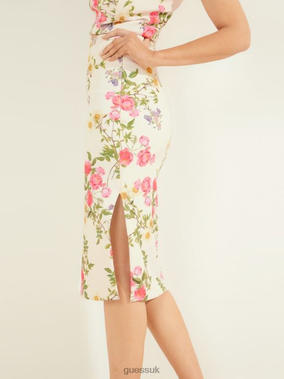 GUESS Women Leonara Pencil Skirt Petal Pose White Apparel V28V62431