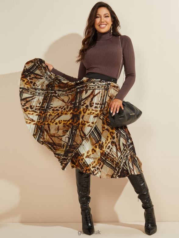 GUESS Women Leopard Lines Pleated Skirt Leopard Lines Apparel V28V62321