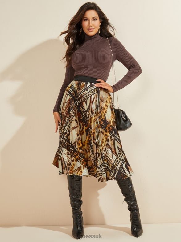 GUESS Women Leopard Lines Pleated Skirt Leopard Lines Apparel V28V62321