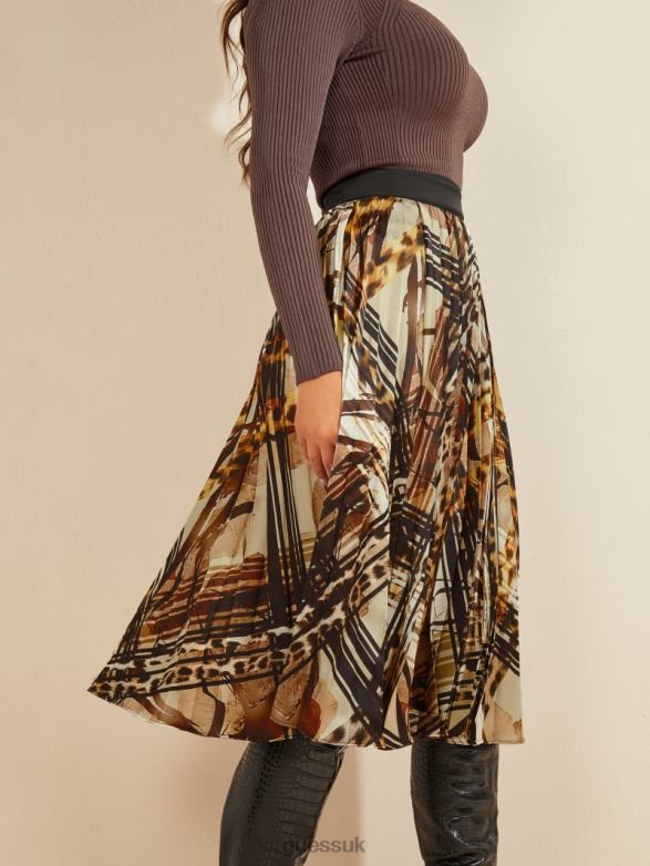 GUESS Women Leopard Lines Pleated Skirt Leopard Lines Apparel V28V62321