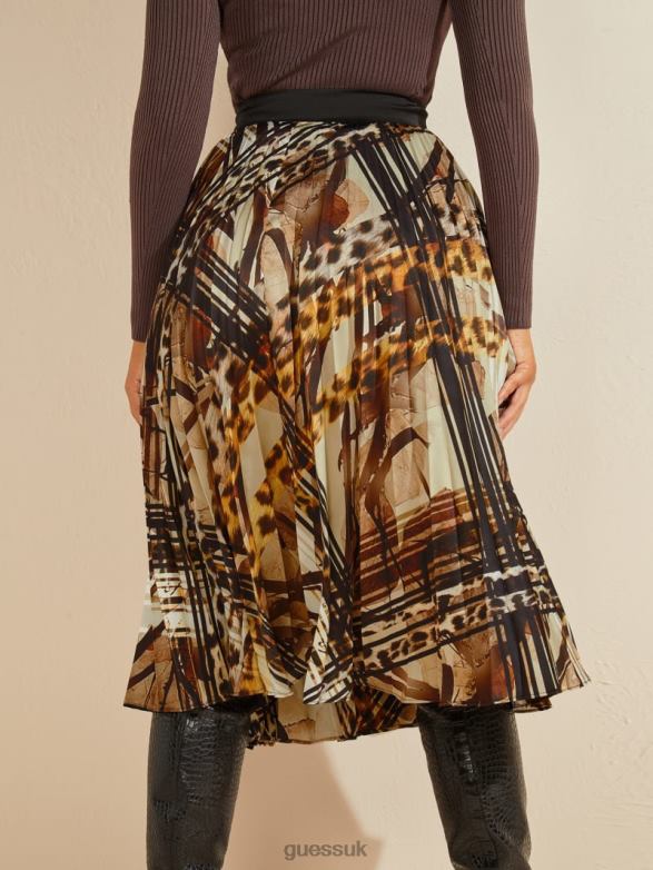 GUESS Women Leopard Lines Pleated Skirt Leopard Lines Apparel V28V62321