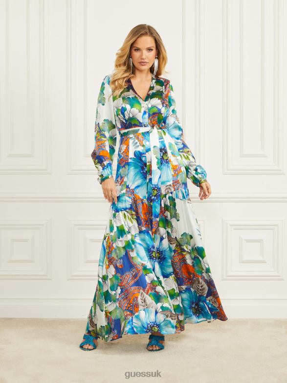GUESS Women Lucky Charm Silk Maxi Dress Lucky Charm Print Apparel V28V6426