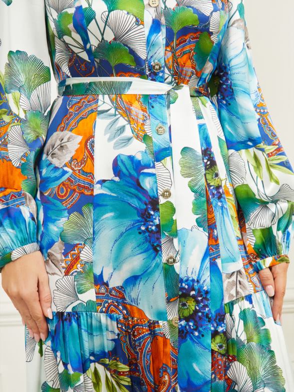 GUESS Women Lucky Charm Silk Maxi Dress Lucky Charm Print Apparel V28V6426