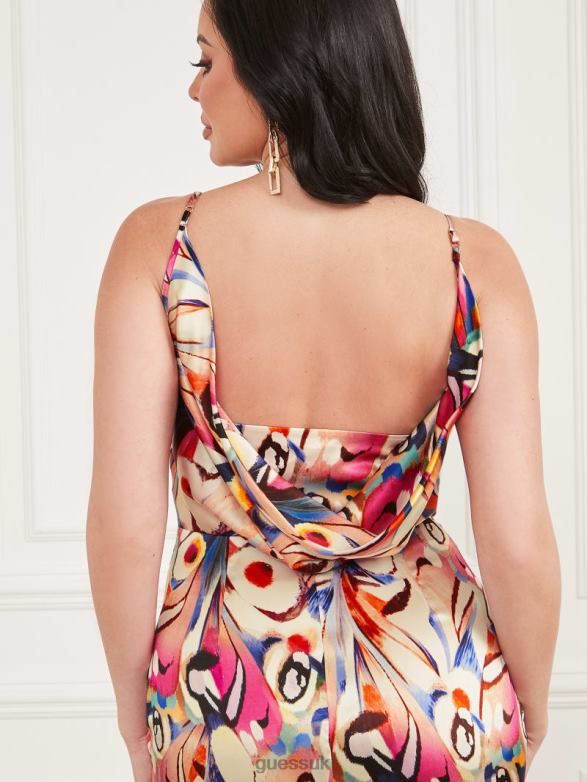 GUESS Women Madelyn Silk Maxi Dress Wonderland Print Apparel V28V6515