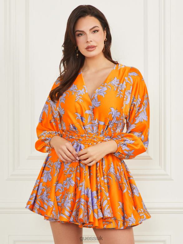 GUESS Women Maya Wrap Dress Sunburst Orange Apparel V28V6480