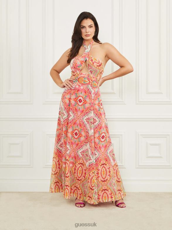 GUESS Women Normani Halter Maxi Dress Talitha Tile Print Apparel V28V6504