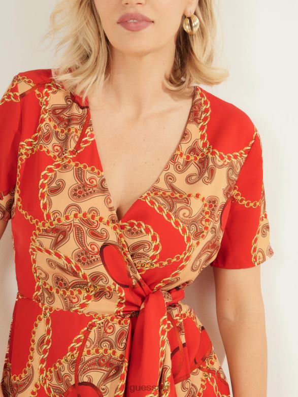 GUESS Women Paisley Chain Dress Paisley Chain Red Apparel V28V6886