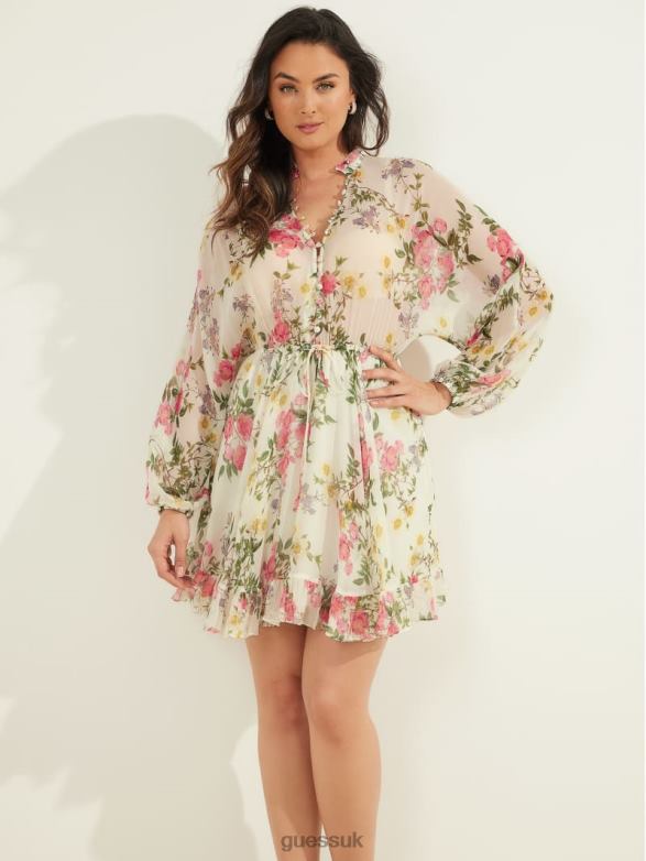 GUESS Women Petal Pose Silk Dress Petal Pose White Apparel V28V6721