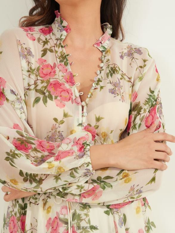 GUESS Women Petal Pose Silk Dress Petal Pose White Apparel V28V6721