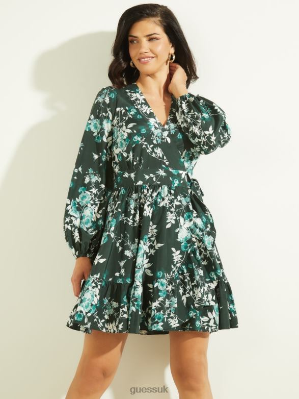 GUESS Women Petal Pose Wrap Dress Petal Pose Chenille Green Apparel V28V6612