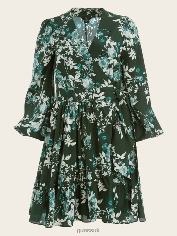 GUESS Women Petal Pose Wrap Dress Petal Pose Chenille Green Apparel V28V6612