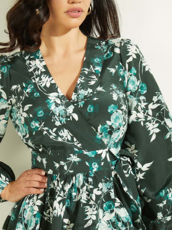 GUESS Women Petal Pose Wrap Dress Petal Pose Chenille Green Apparel V28V6612