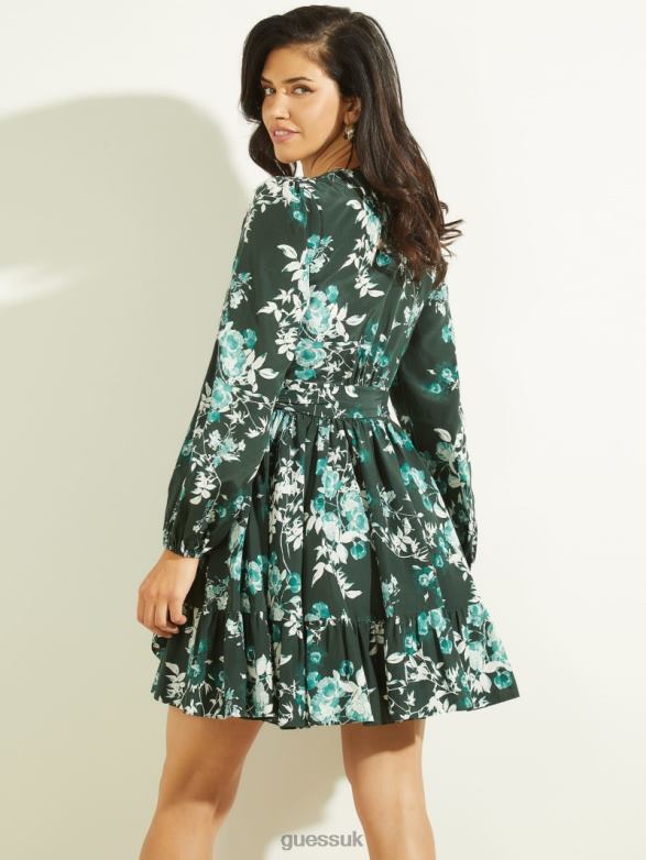 GUESS Women Petal Pose Wrap Dress Petal Pose Chenille Green Apparel V28V6612